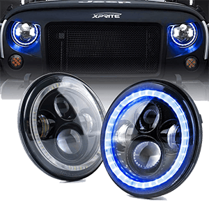 Xprite 7inch CREE LED Headlights with Blue Halo Ring Angel Eyes for 1997-2018 Jeep Wrangler JK TJ LJ（DOT Approved